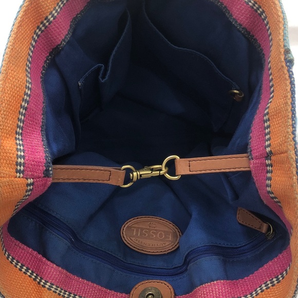 FOSSIL ZOEY BLUE,WHITE MULTI-STRIPES CANVAS TOTE,SHOULDER+HAND BAG,PURSE - Picture 15 of 16